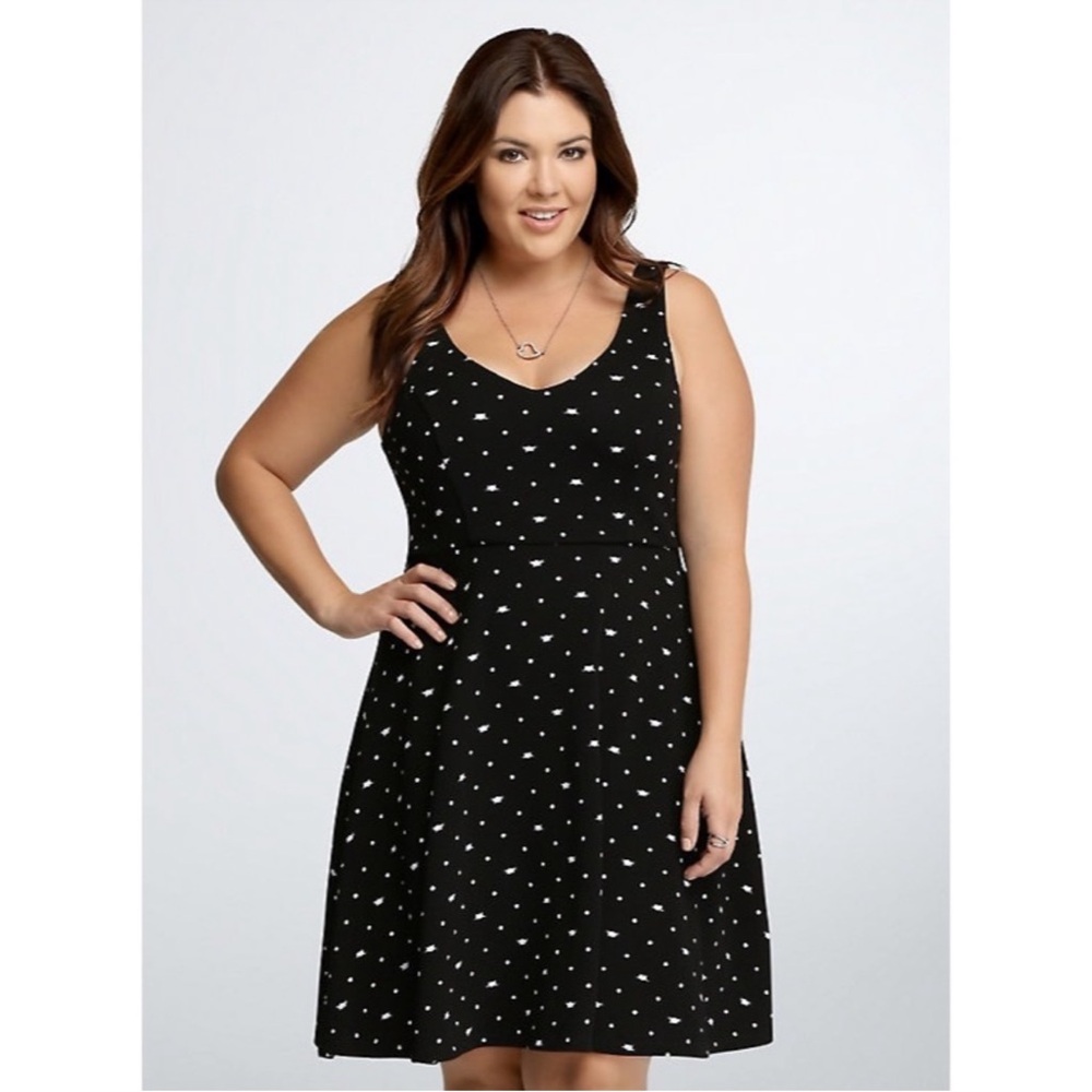 Torrid Black White Cat Polka Dot Sleeveless Skater Dress 2X